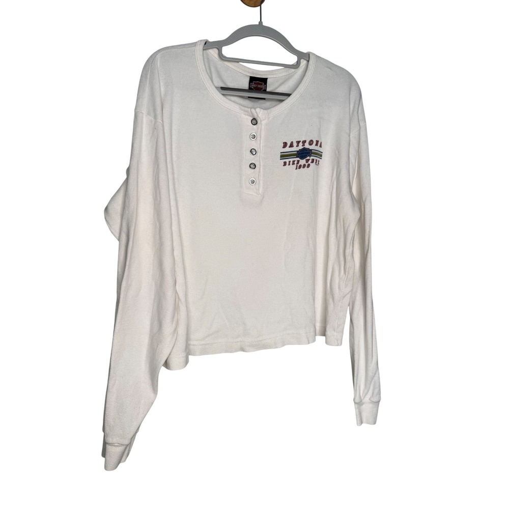 Harley-Davidson long sleeve white 1/4 button down 1999 Daytona Beach Florida top